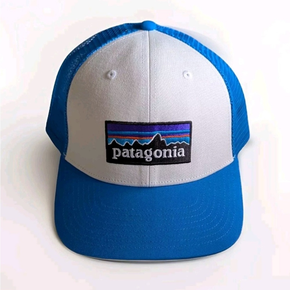 🆕 PATAGONIA ✨ P-6 Logo Trucker Hat White Blue SnapBack Mesh Cap